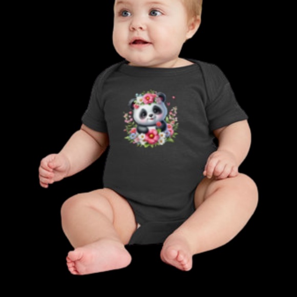 Infant Panda Blue Flower Baby Rib Bodysuit Regular price - Picture 6 of 8